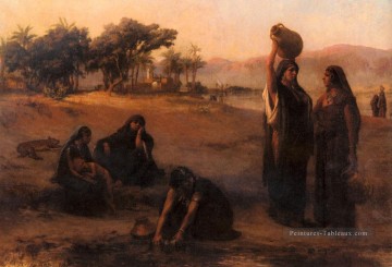 Femmes tirant l’eau du Nil arabe Frederick Arthur Bridgman Peinture à l'huile